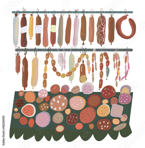 Sausage sale - many sorts  on the shelves