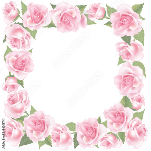 Flower rose frame. Floral bouquet border. Gentle flourish greeting card