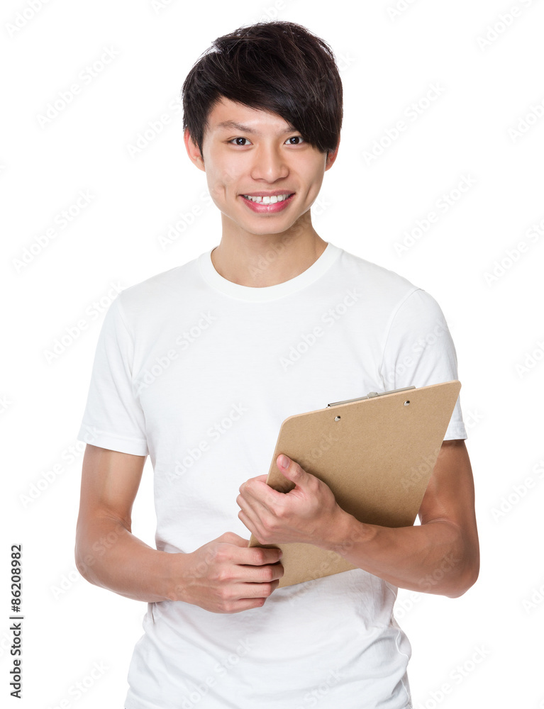 Young university student hold with clipboard Young university student hold with clipboard