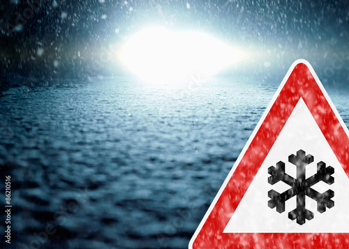 Winter Night Driving - Caution Snow