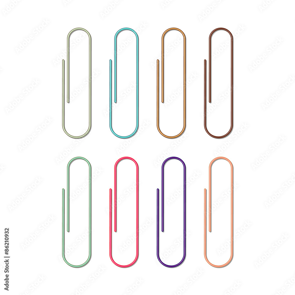 Set of colored paper clips on white Set of colored paper clips on white