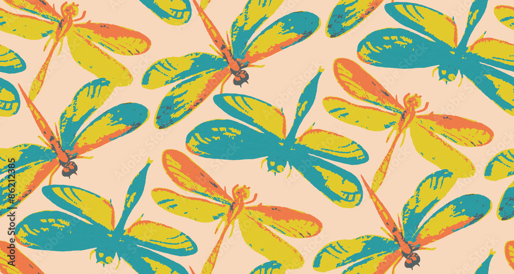Seamless pattern with hand drawn dragonflies. Seamless pattern with hand drawn dragonflies.