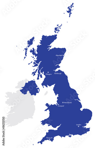 Map of the United Kingdom with Cities 