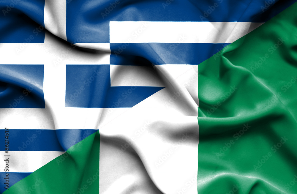 Waving flag of Nigeria and Greece