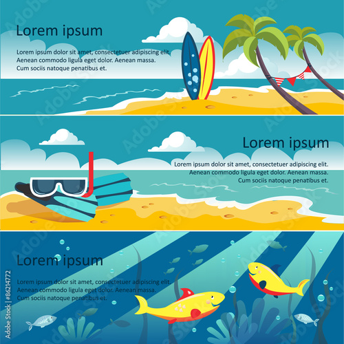 Set of Horizontal Banners with Seaside 