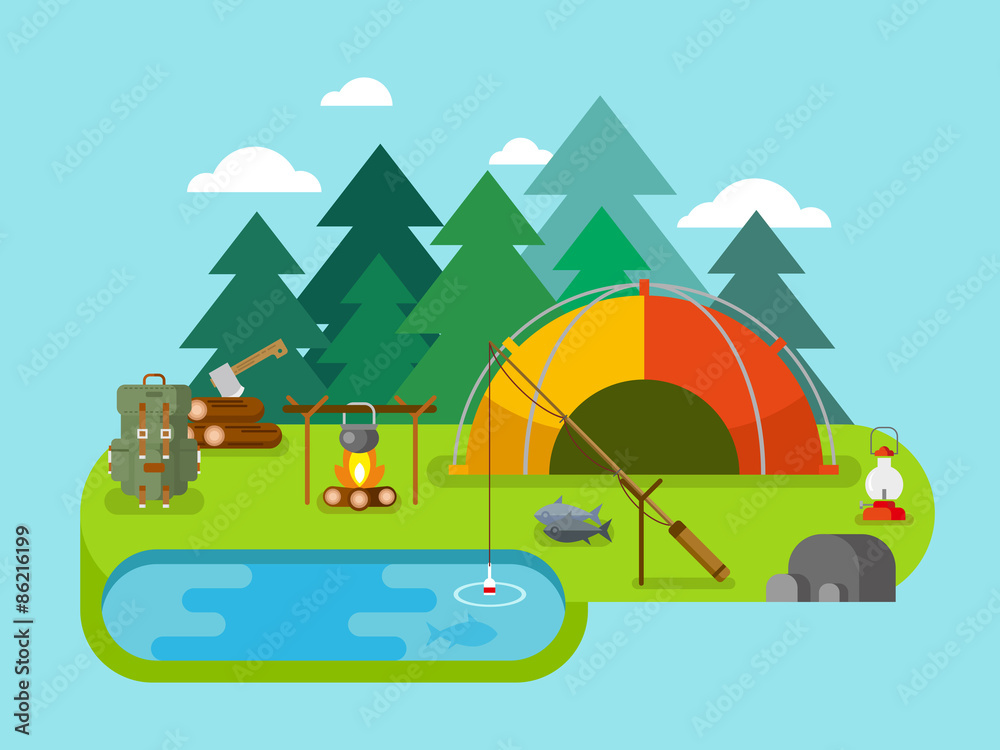 Naklejka premium Outdoor Recreation. Fishing Camp