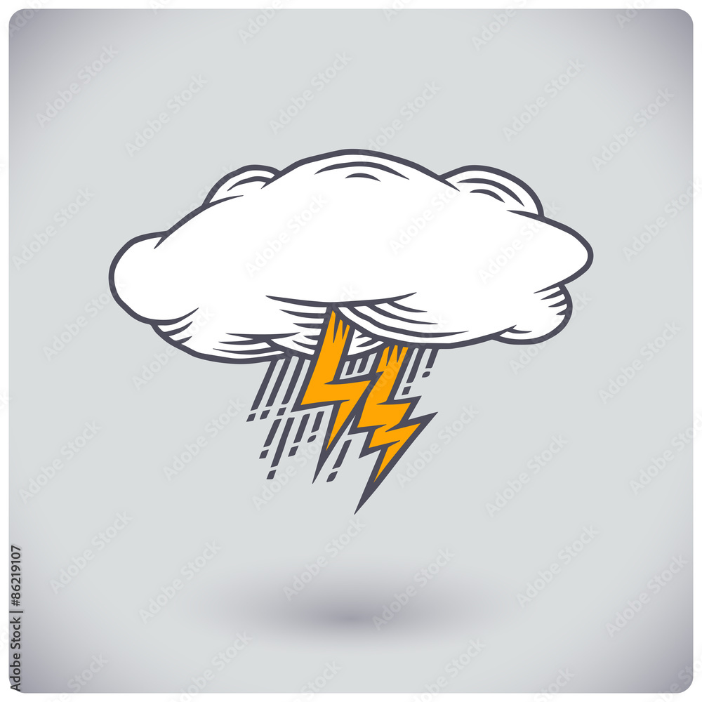 Graphic sign of cloud with rain and lightning Stock Vector | Adobe Stock