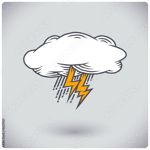 Graphic sign of cloud with rain and lightning