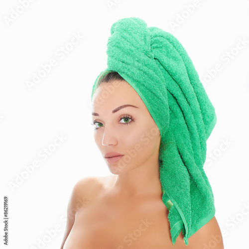 Naked girl with towel on head