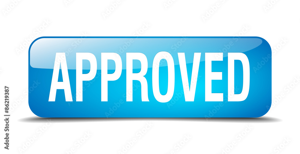 approved blue square 3d realistic isolated web button approved blue square 3d realistic isolated web button