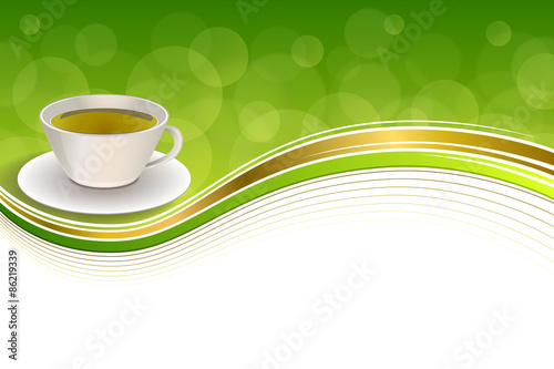 Background abstract drink green tea cup gold frame illustration vector