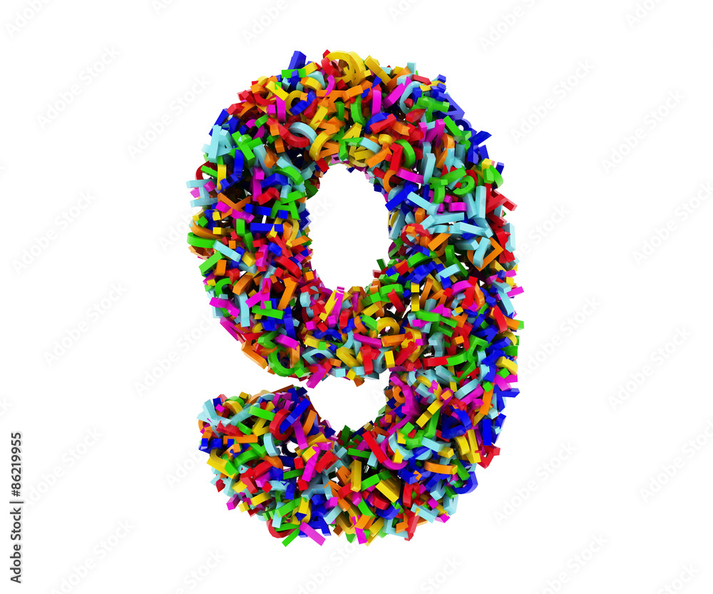 Render number 9 made up of letters Render number 9 made up of letters