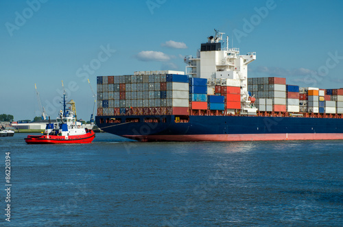 Container ship in the port of Rotterdam, Holland