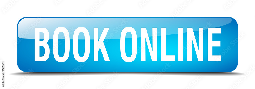 book online blue square 3d realistic isolated web button