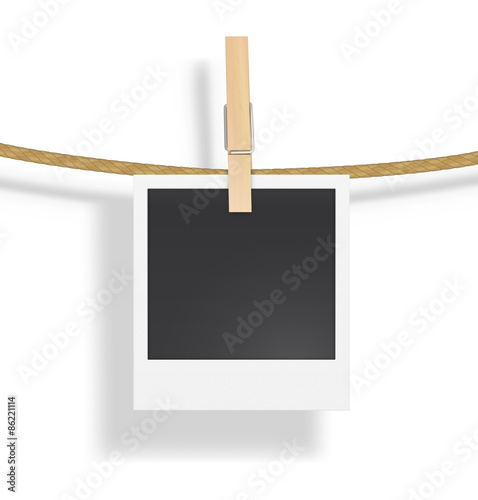 Vintage photo frame on rope. Vector illustration