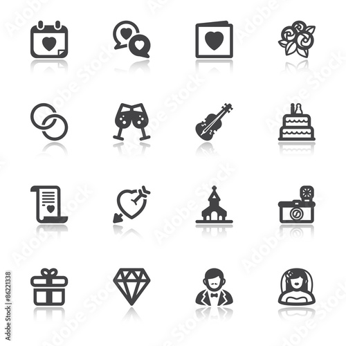 Wedding flat icons with reflection