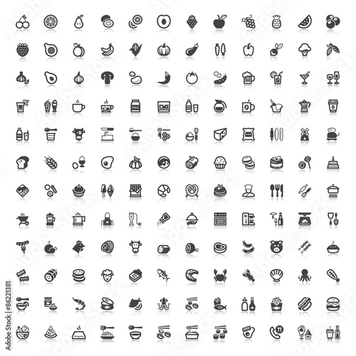 Food and drink flat icons  with reflection
