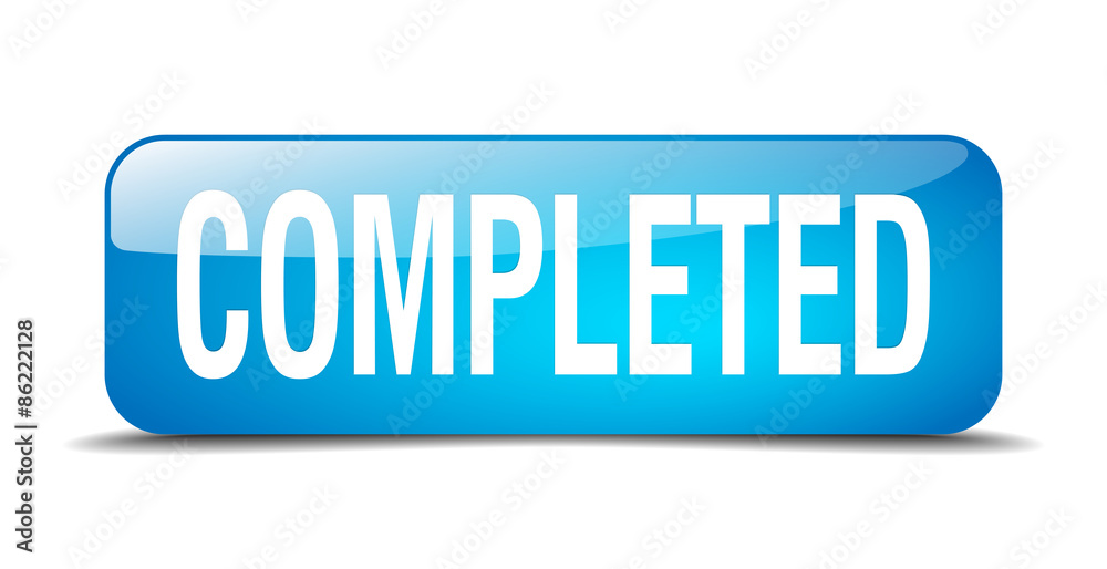completed blue square 3d realistic isolated web button completed blue square 3d realistic isolated web button