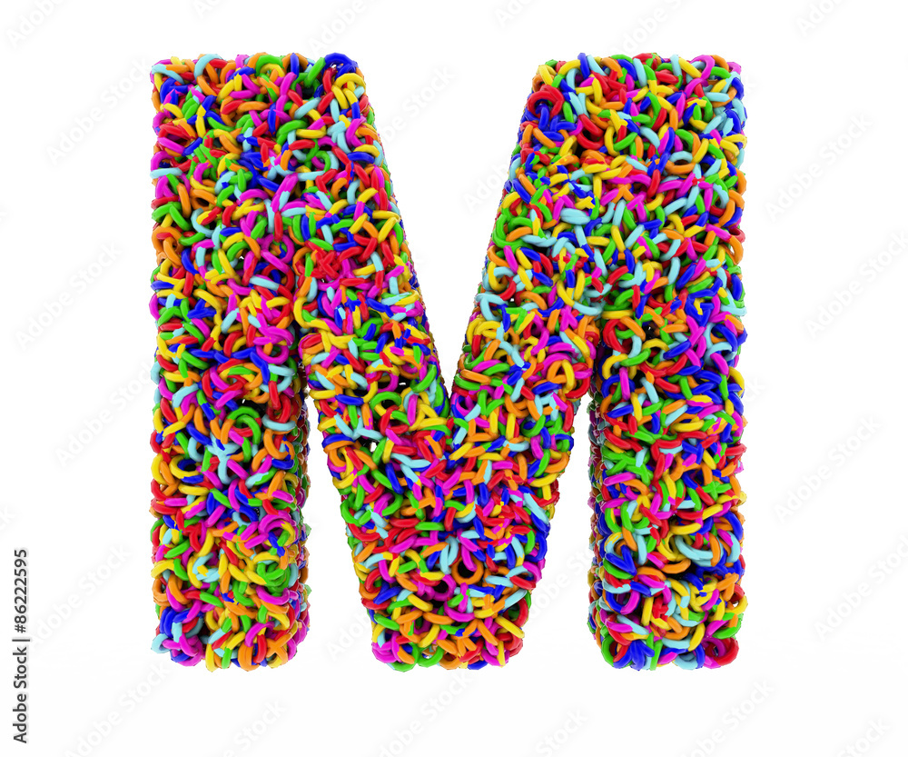 letter M composed of multi-colored rings
