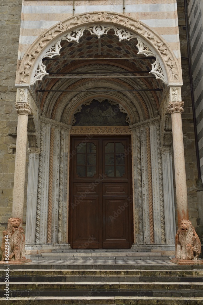 Entrance to the cathedral in Bergamo, Italy