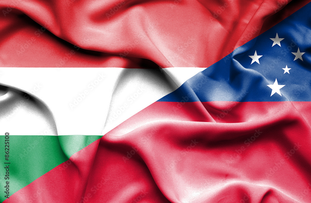 Waving flag of Samoa and Hungary Waving flag of Samoa and Hungary