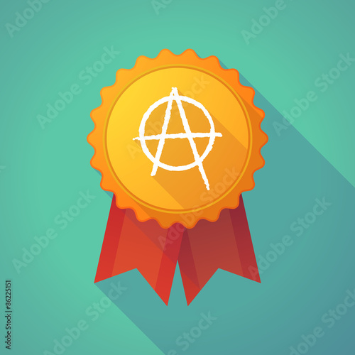 Long shadow badge icon with an anarchy sign