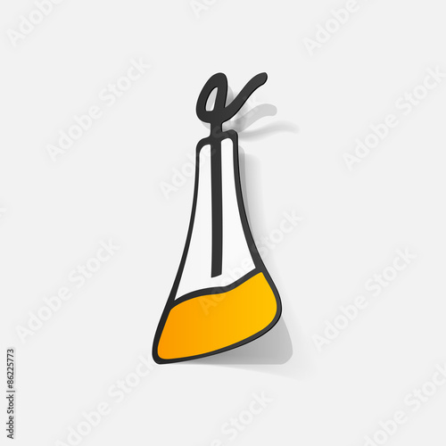 Paper clipped sticker: flask with liquid