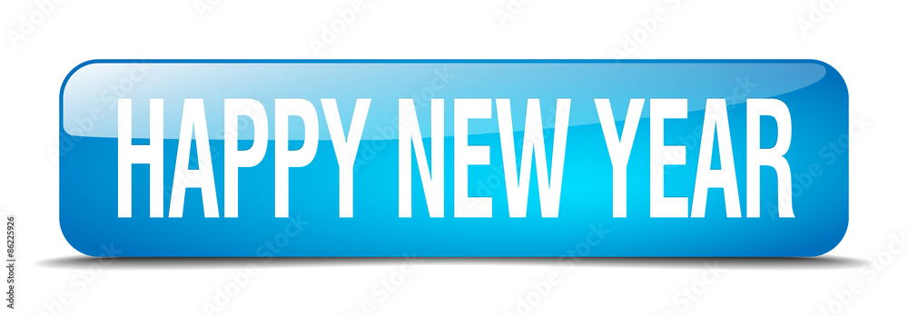 happy new year blue square 3d realistic isolated web button