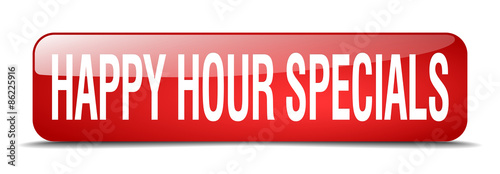 happy hour specials red square 3d realistic isolated web button