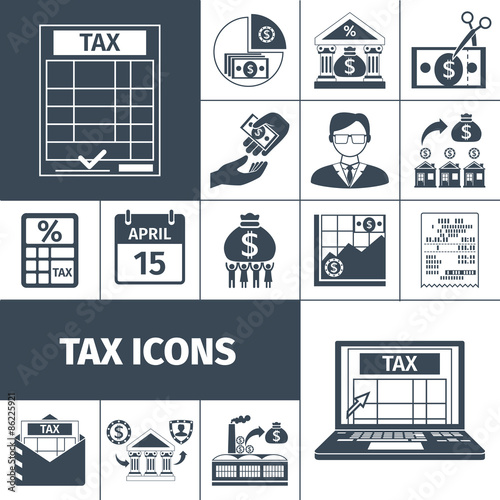Tax And Fees Flat Icon Set