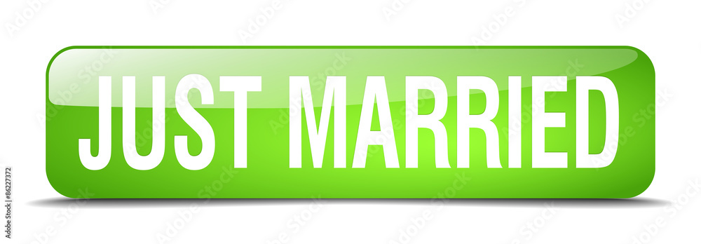 just married blue square 3d realistic isolated web button