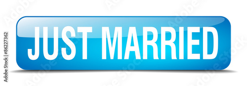 just married blue square 3d realistic isolated web button