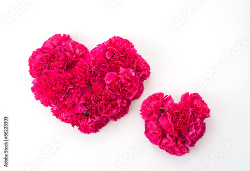 red heart shape by carnations flower