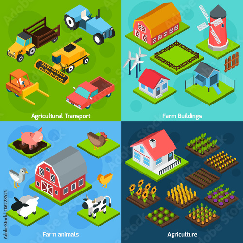 Farm 4 isometric square icons coposition