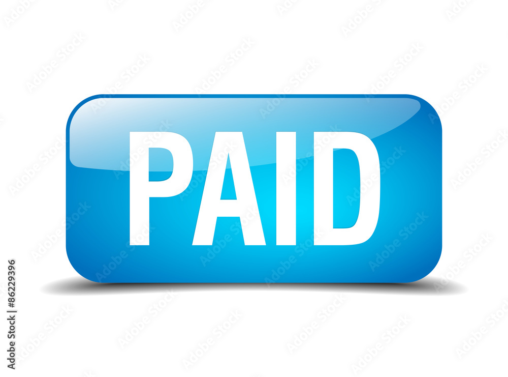 paid blue square 3d realistic isolated web button paid blue square 3d realistic isolated web button