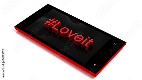 3D smartphone with hashtag love it photo