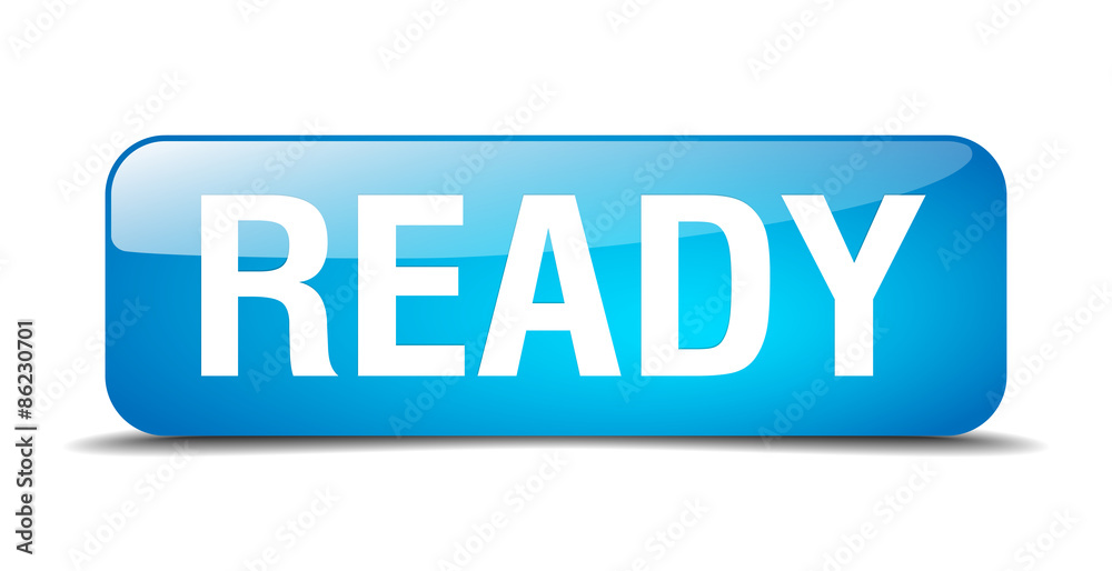 ready blue square 3d realistic isolated web button