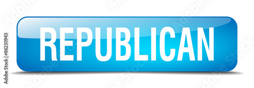 republican blue square 3d realistic isolated web button