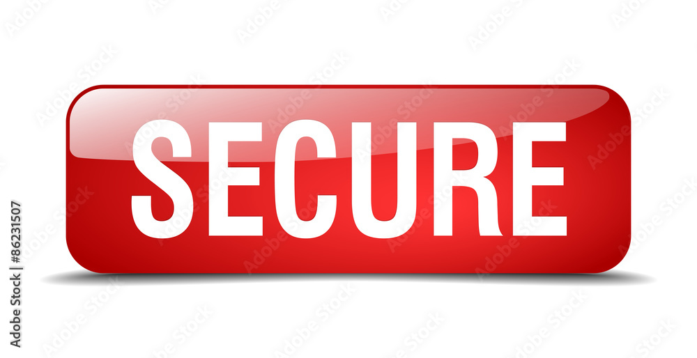 secure red square 3d realistic isolated web button