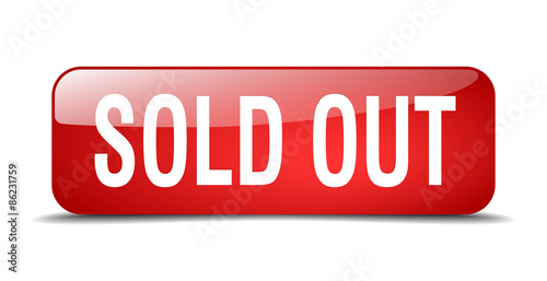 sold out red square 3d realistic isolated web button