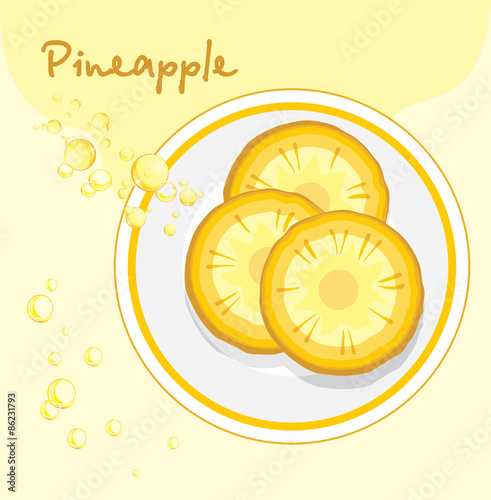 Pineapple slices in a plate. Label for design
