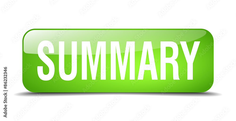 summary green square 3d realistic isolated web button