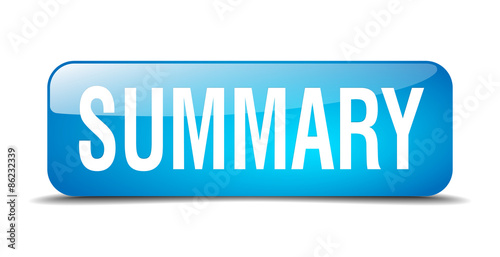 summary blue square 3d realistic isolated web button