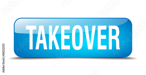 takeover blue square 3d realistic isolated web button