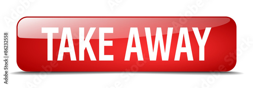 take away red square 3d realistic isolated web button