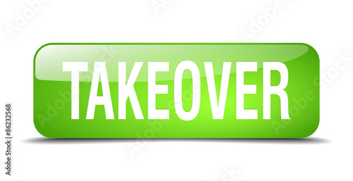 takeover green square 3d realistic isolated web button