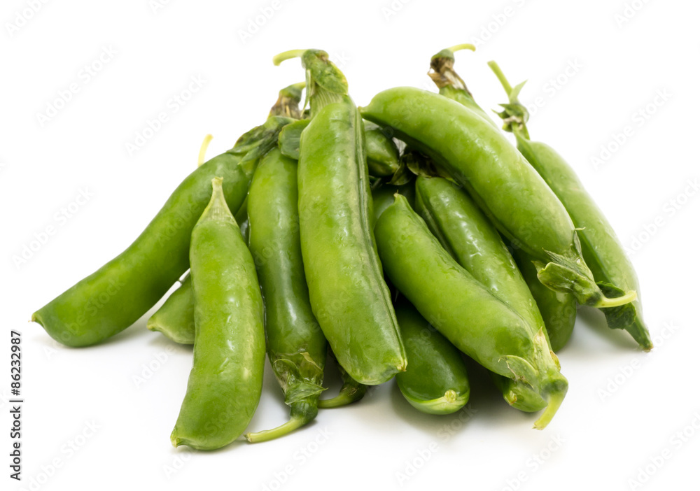Pile of pea pods isolated on white Pile of pea pods isolated on white