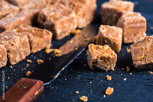 Traditional homemade fudge toffee  cut in squares cubes