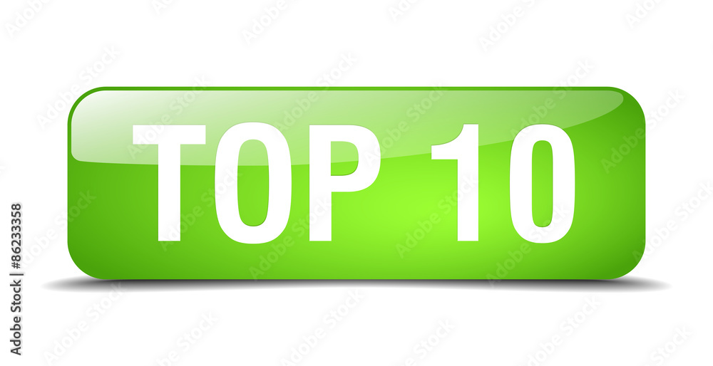 top 10 green square 3d realistic isolated web button top 10 green square 3d realistic isolated web button