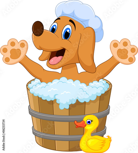 Cartoon Dog bathing in the Dog bathing 